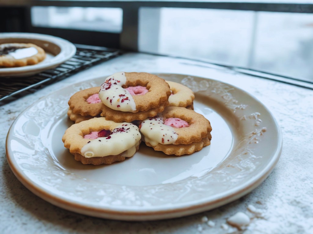 Rozetka truskawkowa z białą polewą